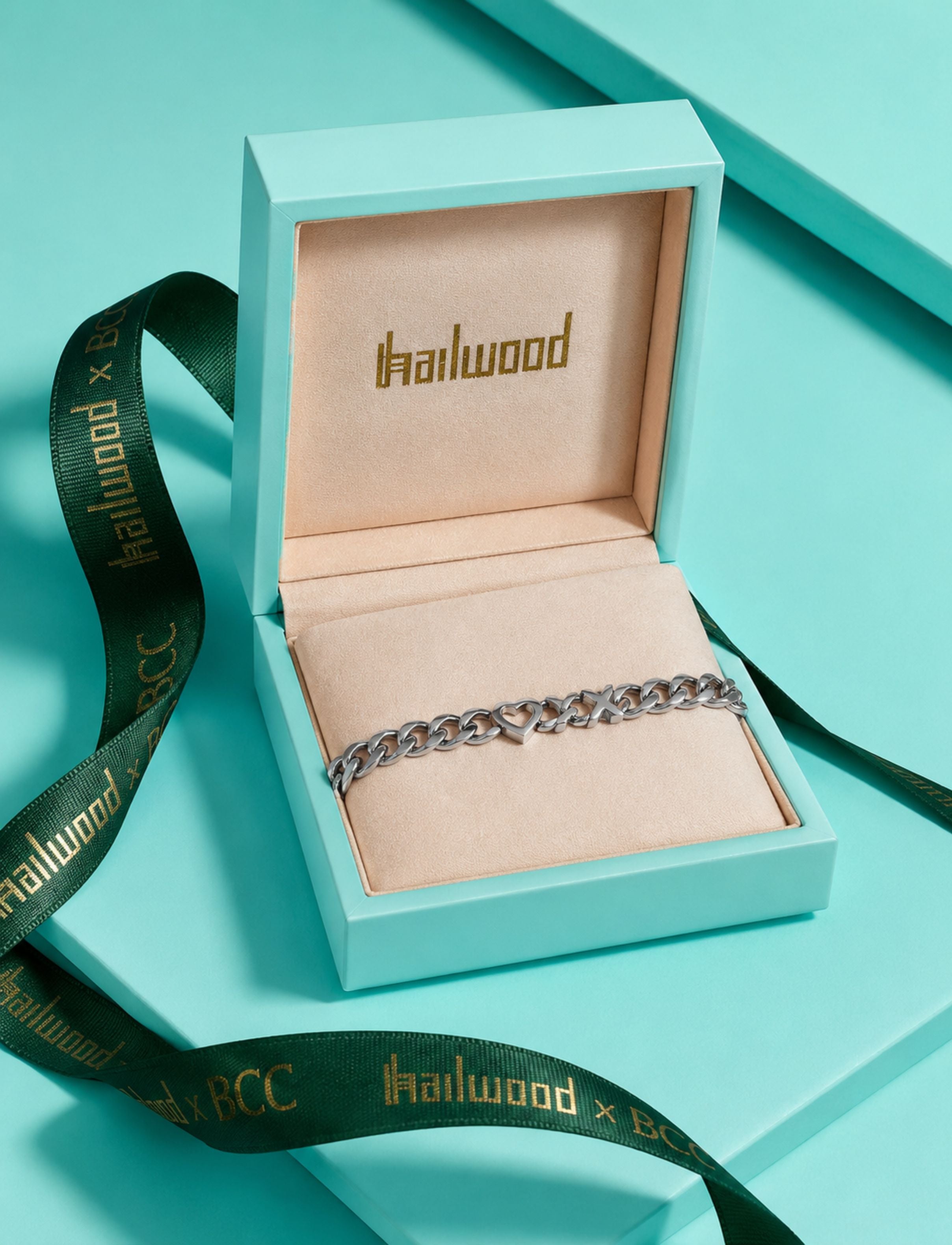 Hearts & Kisses Silver Gourmette Link Bracelet