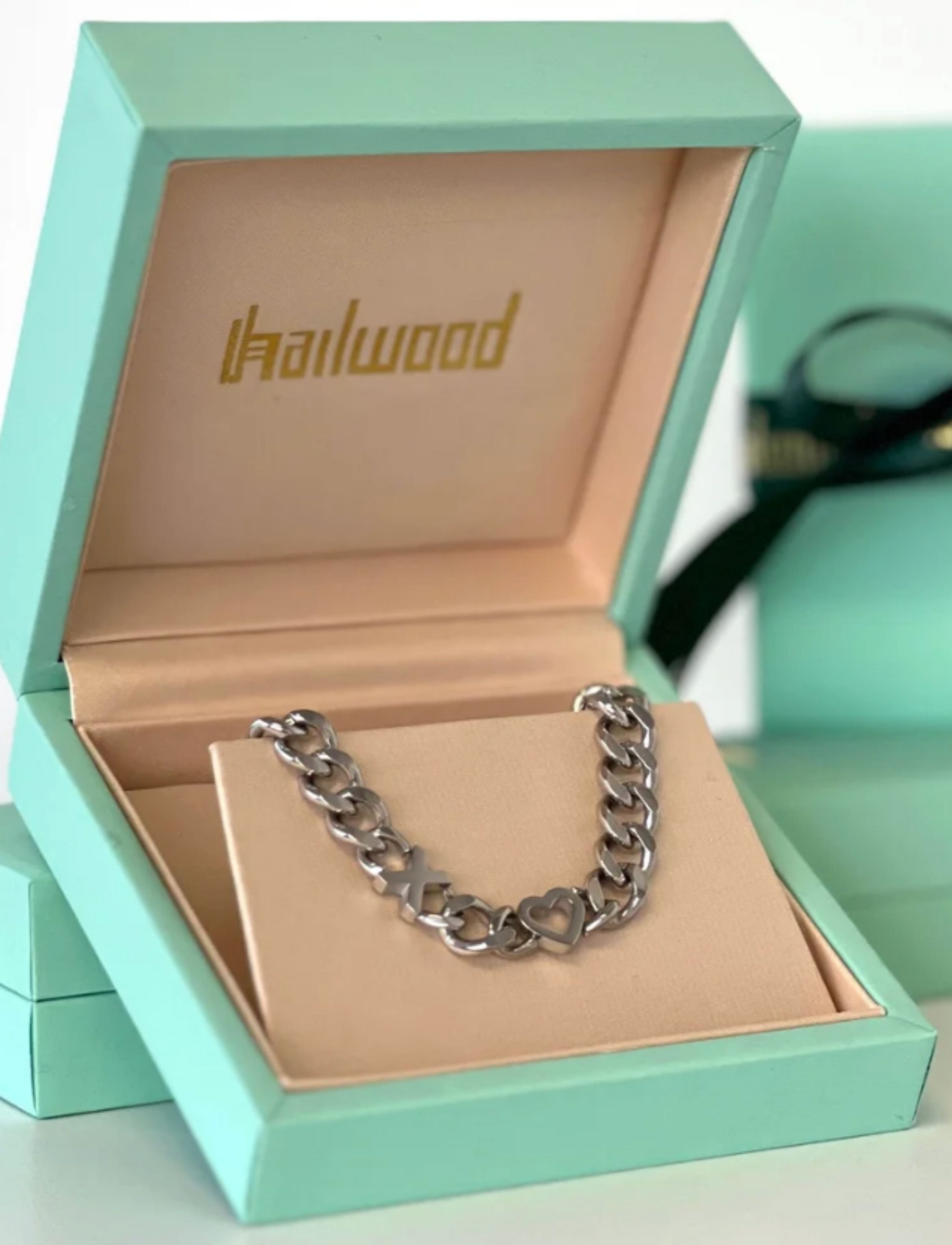 Hearts & Kisses Silver Gourmette Link Bracelet